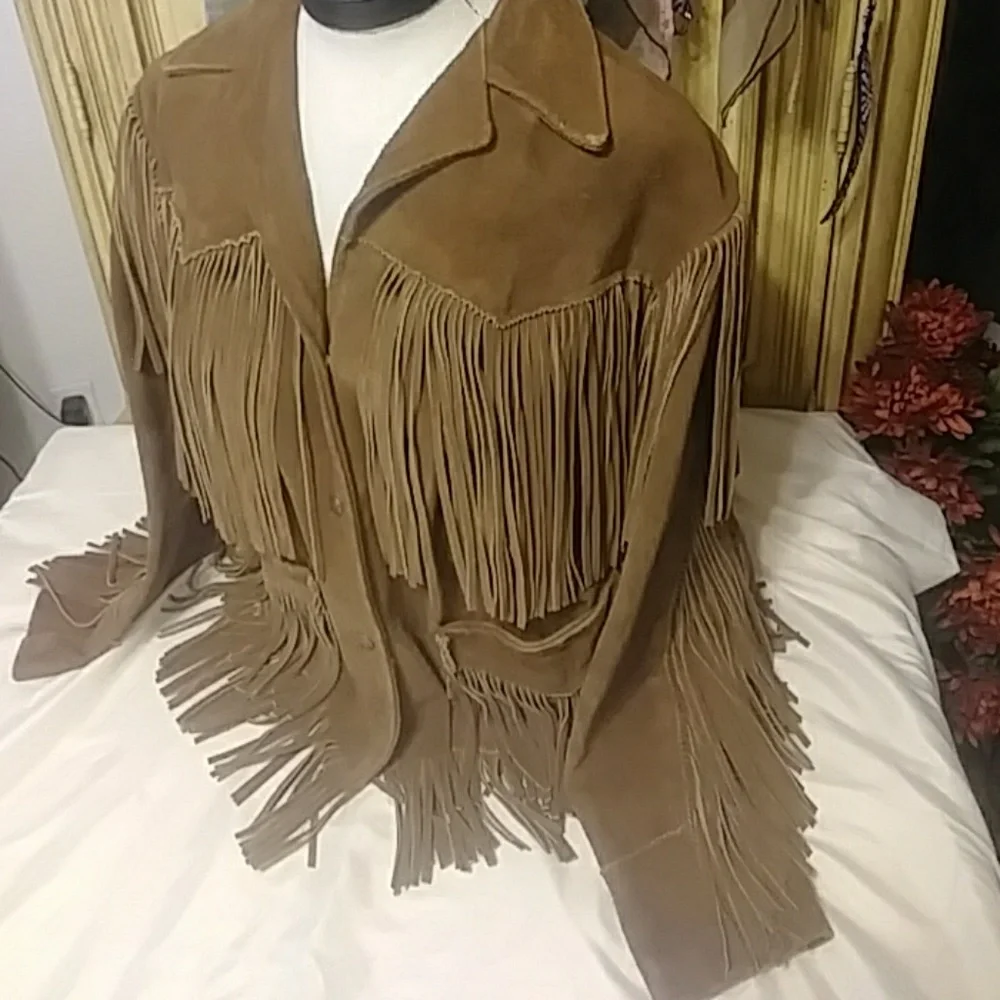 Old Ranchers Fringe Leather COAT Sz 16 Jacket TREGOS WESTWEAR Lined Interior - Picture 4 of 8